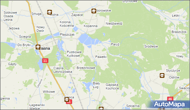 mapa Pawełki gmina Kochanowice, Pawełki gmina Kochanowice na mapie Targeo