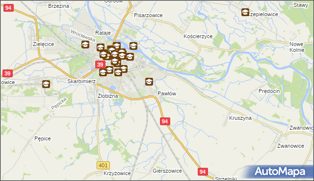 mapa Pawłów gmina Skarbimierz, Pawłów gmina Skarbimierz na mapie Targeo