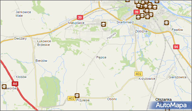 mapa Pępice gmina Skarbimierz, Pępice gmina Skarbimierz na mapie Targeo