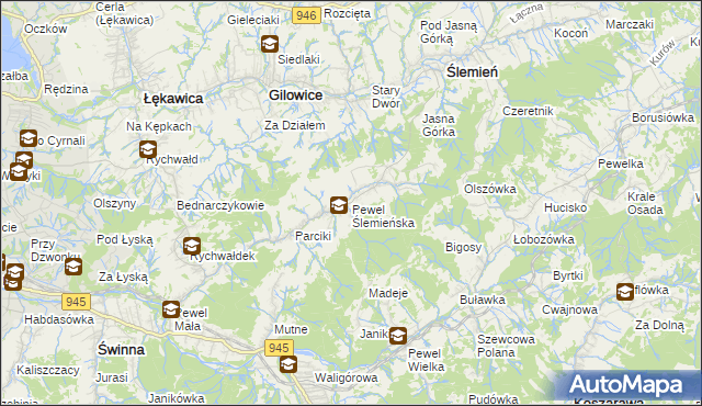 mapa Pewel Ślemieńska, Pewel Ślemieńska na mapie Targeo