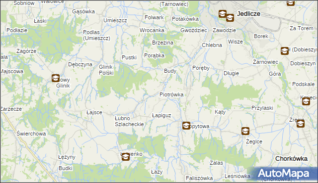 mapa Piotrówka gmina Jedlicze, Piotrówka gmina Jedlicze na mapie Targeo