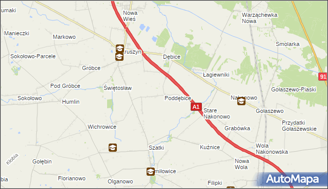 mapa Poddębice gmina Włocławek, Poddębice gmina Włocławek na mapie Targeo