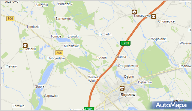 mapa Podgaj gmina Dopiewo, Podgaj gmina Dopiewo na mapie Targeo