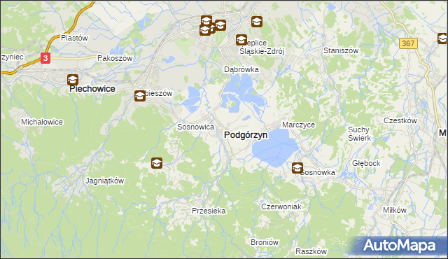 mapa Podgórzyn powiat jeleniogórski, Podgórzyn powiat jeleniogórski na mapie Targeo