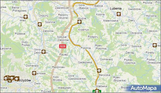 mapa Połomia gmina Niebylec, Połomia gmina Niebylec na mapie Targeo