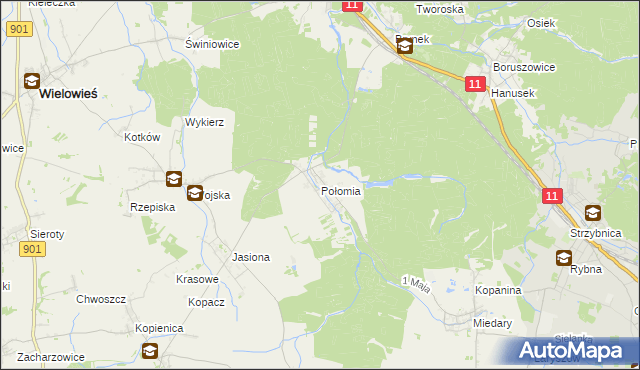 mapa Połomia gmina Tworóg, Połomia gmina Tworóg na mapie Targeo
