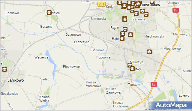mapa Popowice gmina Inowrocław, Popowice gmina Inowrocław na mapie Targeo