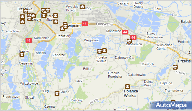 mapa Poręba Wielka gmina Oświęcim, Poręba Wielka gmina Oświęcim na mapie Targeo