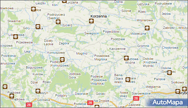 mapa Posadowa Mogilska, Posadowa Mogilska na mapie Targeo