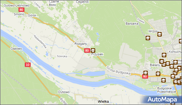 mapa Przysiek gmina Zławieś Wielka, Przysiek gmina Zławieś Wielka na mapie Targeo