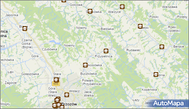 mapa Przysietnica gmina Brzozów, Przysietnica gmina Brzozów na mapie Targeo