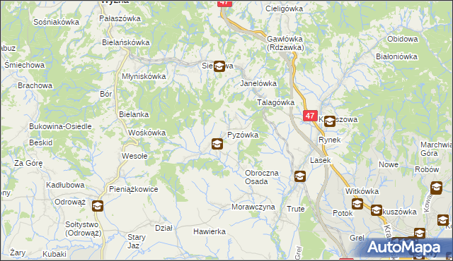 mapa Pyzówka, Pyzówka na mapie Targeo