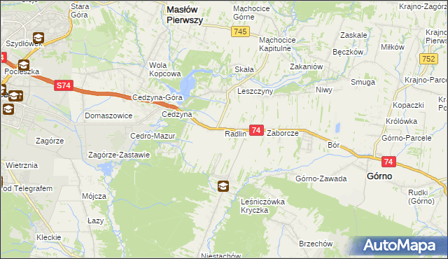 mapa Radlin gmina Górno, Radlin gmina Górno na mapie Targeo