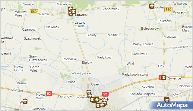 mapa Radzików gmina Błonie, Radzików gmina Błonie na mapie Targeo