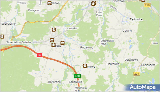 mapa Robakowo gmina Luzino, Robakowo gmina Luzino na mapie Targeo