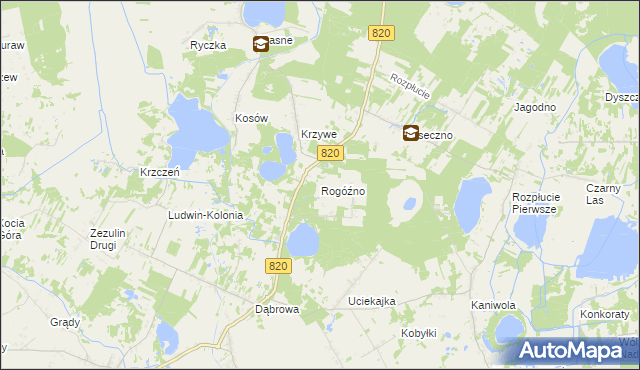 mapa Rogóźno gmina Ludwin, Rogóźno gmina Ludwin na mapie Targeo