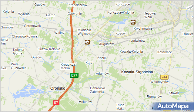 mapa Rożki gmina Kowala, Rożki gmina Kowala na mapie Targeo