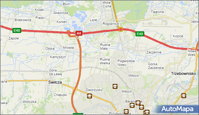 mapa Rudna Wielka gmina Świlcza, Rudna Wielka gmina Świlcza na mapie Targeo