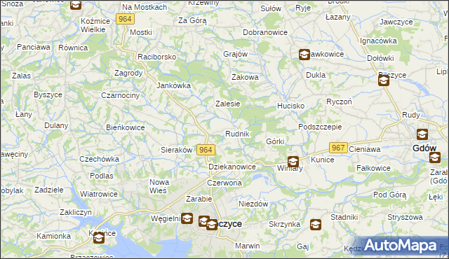 mapa Rudnik gmina Dobczyce, Rudnik gmina Dobczyce na mapie Targeo