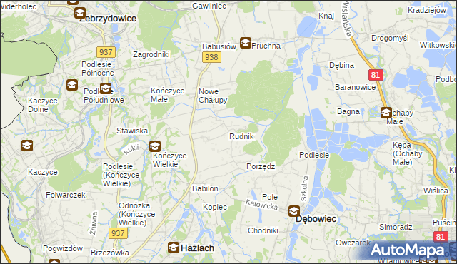 mapa Rudnik gmina Hażlach, Rudnik gmina Hażlach na mapie Targeo