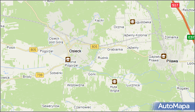 mapa Rudnik gmina Osieck, Rudnik gmina Osieck na mapie Targeo