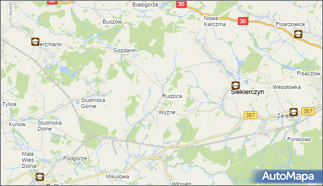 mapa Rudzica gmina Siekierczyn, Rudzica gmina Siekierczyn na mapie Targeo