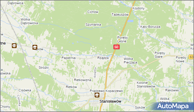 mapa Rządza gmina Stanisławów, Rządza gmina Stanisławów na mapie Targeo