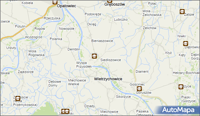 mapa Siedliszowice gmina Żabno, Siedliszowice gmina Żabno na mapie Targeo