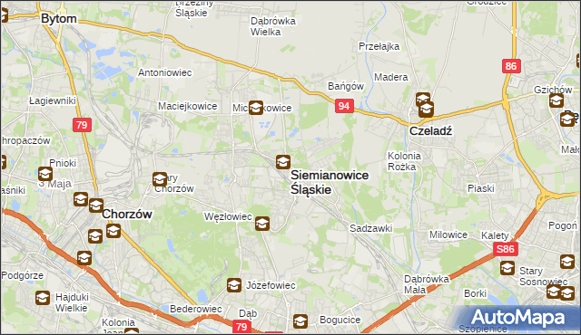 mapa Siemianowice Śląskie, Siemianowice Śląskie na mapie Targeo