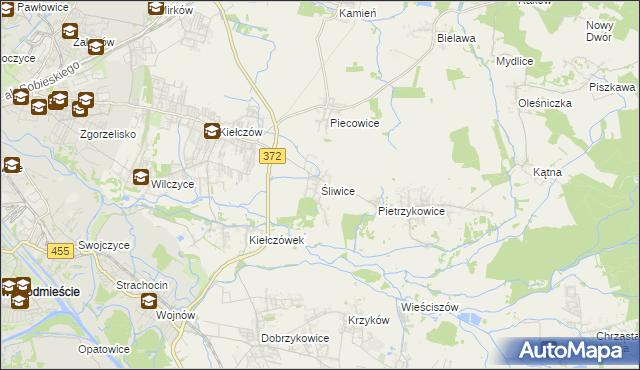 mapa Śliwice gmina Długołęka, Śliwice gmina Długołęka na mapie Targeo