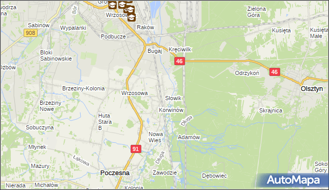 mapa Słowik gmina Poczesna, Słowik gmina Poczesna na mapie Targeo