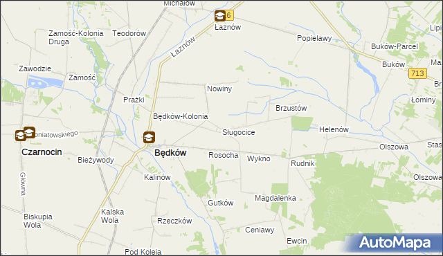 mapa Sługocice gmina Będków, Sługocice gmina Będków na mapie Targeo