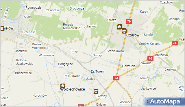 mapa Smugi gmina Wojciechowice, Smugi gmina Wojciechowice na mapie Targeo