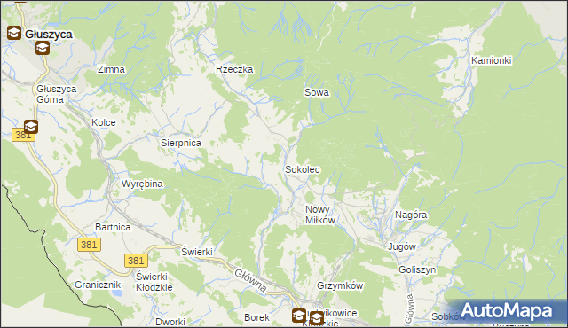 mapa Sokolec gmina Nowa Ruda, Sokolec gmina Nowa Ruda na mapie Targeo