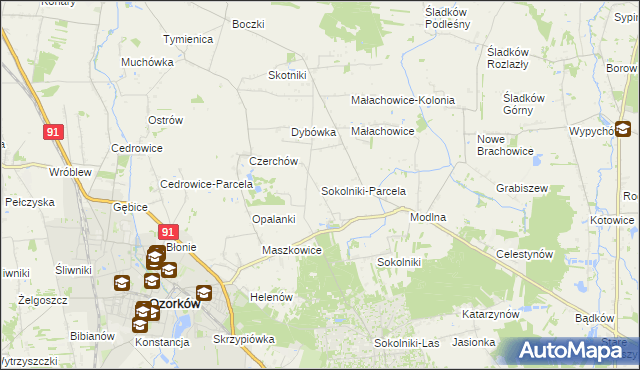 mapa Sokolniki-Parcela, Sokolniki-Parcela na mapie Targeo