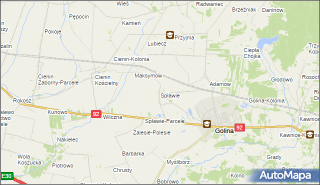 mapa Spławie gmina Golina, Spławie gmina Golina na mapie Targeo