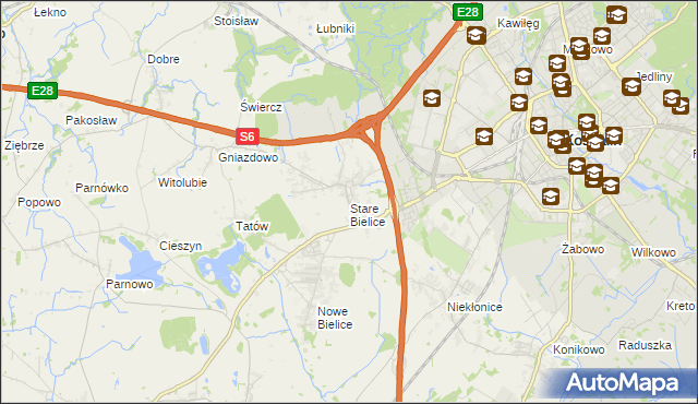 mapa Stare Bielice gmina Biesiekierz, Stare Bielice gmina Biesiekierz na mapie Targeo