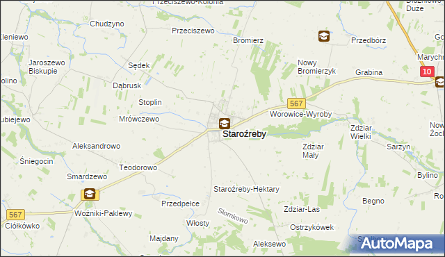 mapa Staroźreby, Staroźreby na mapie Targeo