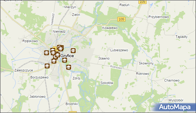 mapa Stawno gmina Gryfice, Stawno gmina Gryfice na mapie Targeo