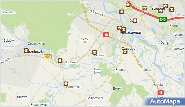 mapa Steblów gmina Krapkowice, Steblów gmina Krapkowice na mapie Targeo