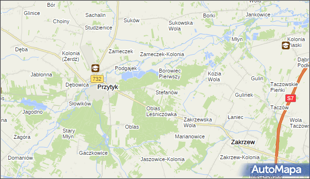 mapa Stefanów gmina Przytyk, Stefanów gmina Przytyk na mapie Targeo