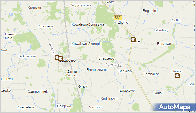 mapa Stradzewo gmina Gozdowo, Stradzewo gmina Gozdowo na mapie Targeo