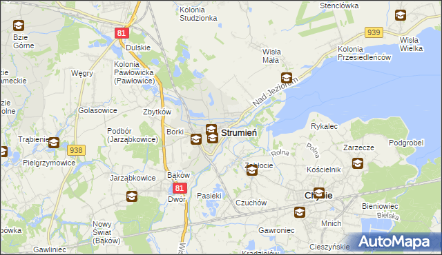 mapa Strumień powiat cieszyński, Strumień powiat cieszyński na mapie Targeo