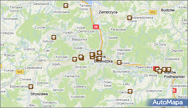 mapa Sucha Beskidzka, Sucha Beskidzka na mapie Targeo