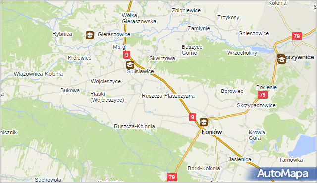 mapa Suliszów gmina Łoniów, Suliszów gmina Łoniów na mapie Targeo