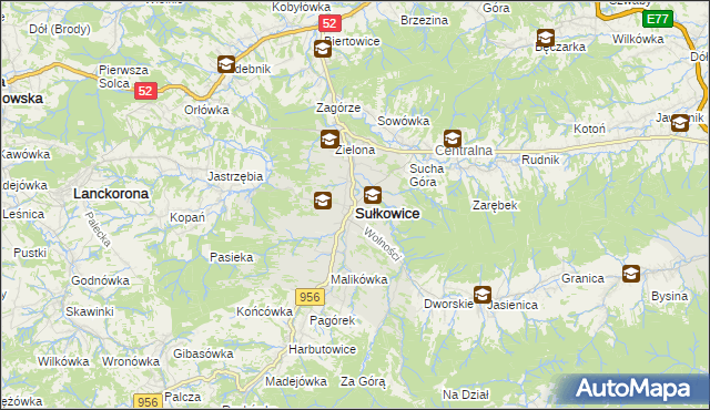 mapa Sułkowice powiat myślenicki, Sułkowice powiat myślenicki na mapie Targeo
