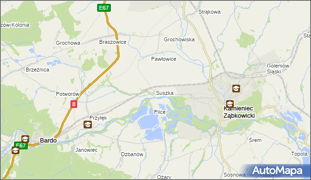 mapa Suszka gmina Kamieniec Ząbkowicki, Suszka gmina Kamieniec Ząbkowicki na mapie Targeo