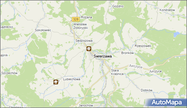 mapa Świerzawa, Świerzawa na mapie Targeo