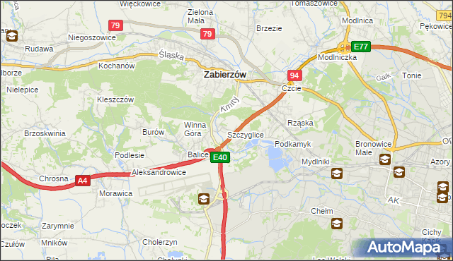 mapa Szczyglice gmina Zabierzów, Szczyglice gmina Zabierzów na mapie Targeo