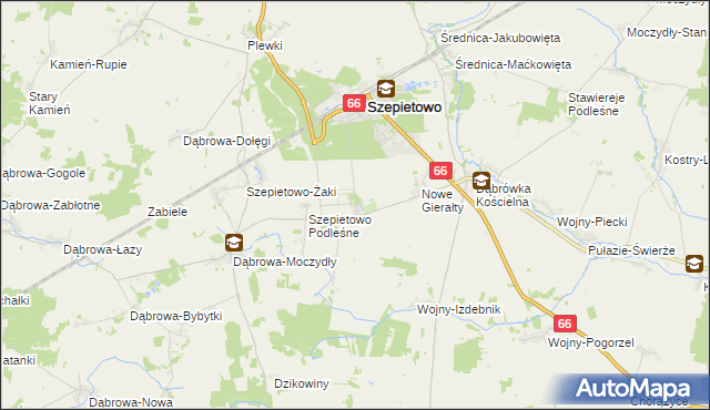 mapa Szepietowo-Wawrzyńce, Szepietowo-Wawrzyńce na mapie Targeo